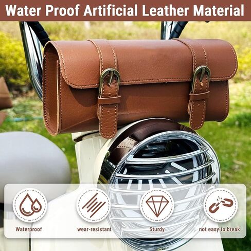 Bike Handlebar Leather Bags, Water Proof Wearproof Retro Style Artificial Leather Bicycle Front Frame Bag Bike Pouch Cycling Accessory for Bicycle in Saudi Arabia