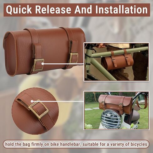 Bike Handlebar Leather Bags, Water Proof Wearproof Retro Style Artificial Leather Bicycle Front Frame Bag Bike Pouch Cycling Accessory for Bicycle in Saudi Arabia