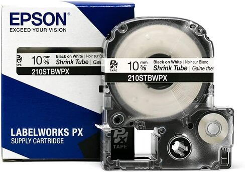 Epson LABELWORKS 210STBWPX Tape Cartridge - Black on White Shrink Tube Industrial Label Maker Tape - AWG 4-12, 3/8" (10MM) Wide, 8 ft (96") in Saudi Arabia
