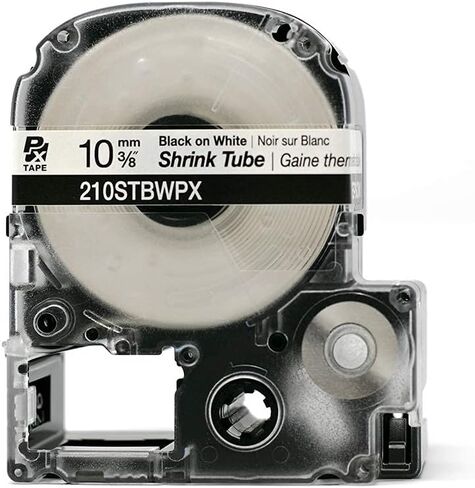 Epson LABELWORKS 210STBWPX Tape Cartridge - Black on White Shrink Tube Industrial Label Maker Tape - AWG 4-12, 3/8" (10MM) Wide, 8 ft (96") in Saudi Arabia
