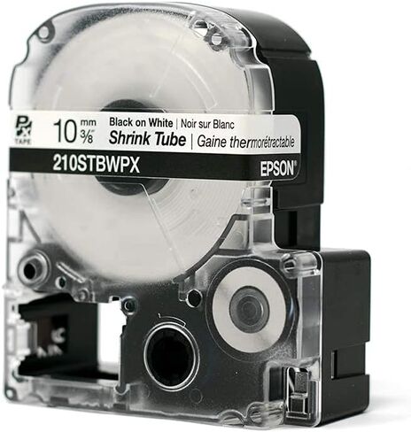 Epson LABELWORKS 210STBWPX Tape Cartridge - Black on White Shrink Tube Industrial Label Maker Tape - AWG 4-12, 3/8" (10MM) Wide, 8 ft (96") in Saudi Arabia