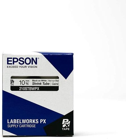 Epson LABELWORKS 210STBWPX Tape Cartridge - Black on White Shrink Tube Industrial Label Maker Tape - AWG 4-12, 3/8" (10MM) Wide, 8 ft (96") in Saudi Arabia