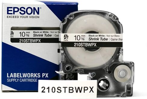 Epson LABELWORKS 210STBWPX Tape Cartridge - Black on White Shrink Tube Industrial Label Maker Tape - AWG 4-12, 3/8" (10MM) Wide, 8 ft (96") in Saudi Arabia