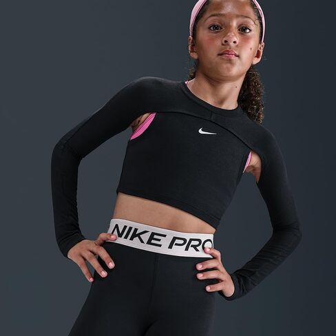 Nike Pro Big Kids' (Girls') Dri-FIT 5" Shorts (Black/Platinum Violet/White) Size Small in Saudi Arabia