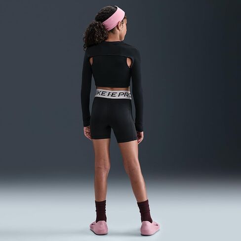 Nike Pro Big Kids' (Girls') Dri-FIT 5" Shorts (Black/Platinum Violet/White) Size Small in Saudi Arabia