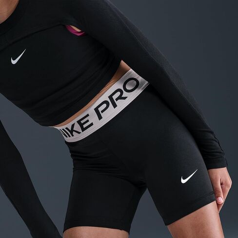 Nike Pro Big Kids' (Girls') Dri-FIT 5" Shorts (Black/Platinum Violet/White) Size Small in Saudi Arabia