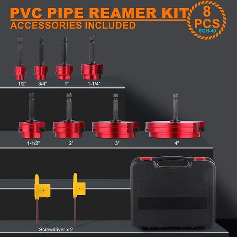 طقم مخرطة أنابيب PVC مزدوجة الشفرة (1/2 بوصة إلى 4 بوصة) 8 قطع في مثاقب قياسية 1/2 بوصة - تناسب محور Sch.40 CPVC ABS in Kuwait