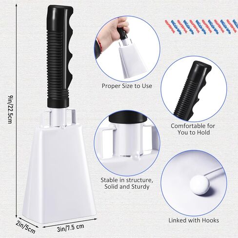 24 Pcs Cow Bell Cheering Bell Cow Bells Noise Makers for Sporting Events Football Cowbell with Handle Loud Musical Instrument for Sports School Classroom Alarm (white,10 Inch) in Saudi Arabia