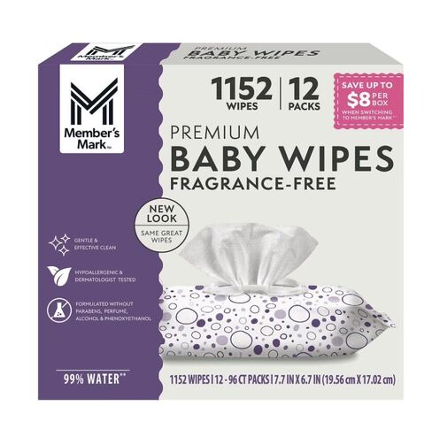 مناديل مبللة للأطفال، خالية من العطر، 12 قطعة، 1152 منديل in Kuwait