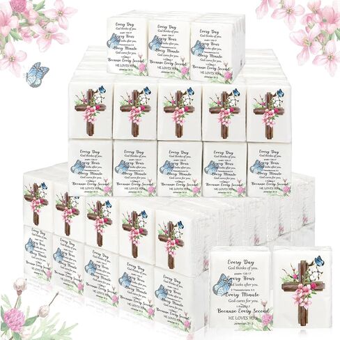 Yinder 100 Pack Christian Pocket Tissues Bulk Bible Travel Size Cube Boxes Size Individual Mini Facial 3 Ply Tissues Pack for Mother's Day Funeral Wedding Graduation Party Daily Use(100 Packs,Classic) in Saudi Arabia