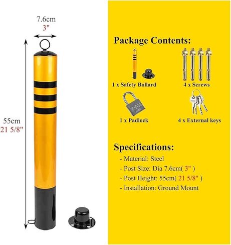 Flexible Safety Bollard,Traffic cones, Removable Parking Barriers for Garage Lockable Guardrails Security Bollard Post Barrier(H55xW7.6cm(21.7x3")) in Saudi Arabia