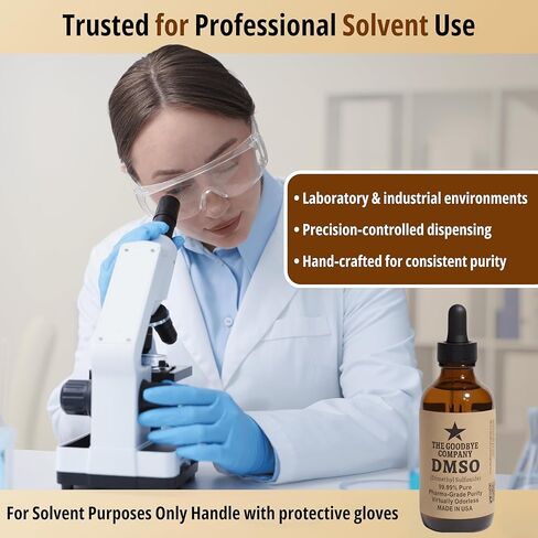 The Goodbye Company DMSO - مذيب ثنائي ميثيل سلفوكسيد النقي بنسبة 99.99% - نقاء بدرجة مختبرية دولية، عديم الرائحة تقريبًا - دفعات صغيرة مصنوعة يدويًا - زجاجة من زجاج الكهرمان بوزن 4.25 أونصة مع قطارة in Saudi Arabia