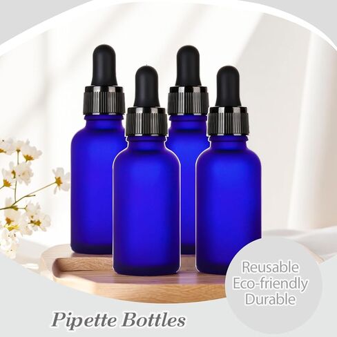 زجاجات قطارة زجاجية زرقاء متجمدة 1 أونصة، 4 عبوات 30 مل زجاجات صبغة سميكة فارغة قابلة لإعادة الاستخدام ومضادة للتسرب للزيوت العطرية وزيت الشعر والسوائل والمختبر وزجاجة الصيدلة والعلاج العطري العطري in Kuwait