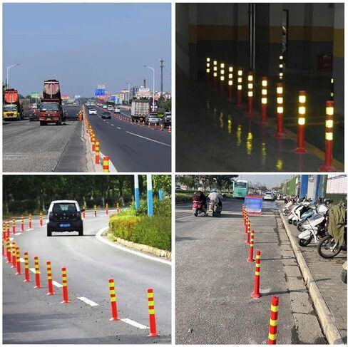 Flexible Safety Bollard,Traffic cones, 30" Commercial Parking Lot Barrier Posts Red Foldable Bollard Covers High Visibility at Night(6pcs,H75cmxW8cm(29 1/2x3 1/8")) in Saudi Arabia