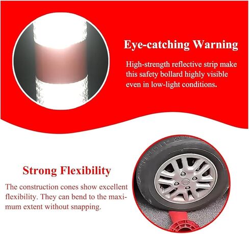 Flexible Safety Bollard,Traffic cones, 30" Commercial Parking Lot Barrier Posts Red Foldable Bollard Covers High Visibility at Night(6pcs,H75cmxW8cm(29 1/2x3 1/8")) in Saudi Arabia