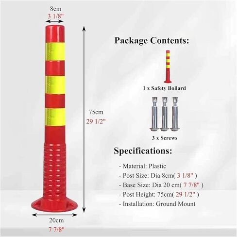 Flexible Safety Bollard,Traffic cones, 30" Commercial Parking Lot Barrier Posts Red Foldable Bollard Covers High Visibility at Night(6pcs,H75cmxW8cm(29 1/2x3 1/8")) in Saudi Arabia