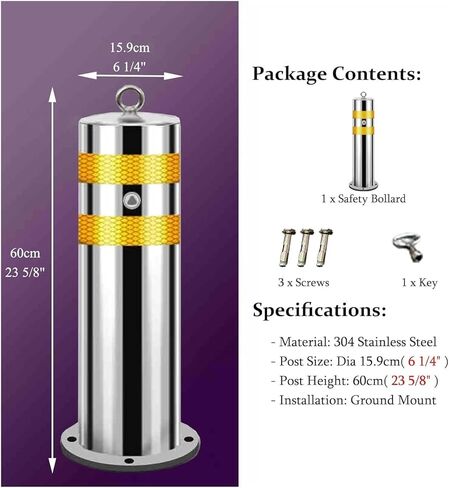 Flexible Safety Bollard,Traffic cones, Heavy Duty Safety Bollard Lockable Stainless Steel Blocking Bollards with Thicken Base Security Posts(W15.9cm x H60cm(6 1/4" x 23 5/8")) in Saudi Arabia