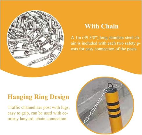 Flexible Safety Bollard,Traffic cones, Parking Bollard Post Security Posts with Chain Cover for Traffic Channelizer(2pcs,H60xW7.6cm(23.6x3")) in Saudi Arabia