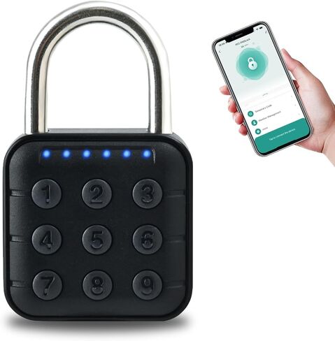 قفل ذكي مع التحكم في تطبيق Tuya، قفل بلوتوث برمز رقمي مكون من 6 أرقام للخزانة، قفل أمان عالي التحمل IP67 مقاوم للماء للبوابة الخارجية/السقيفة/السياج/الخزانة، أسود in Kuwait