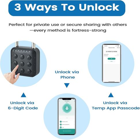 قفل ذكي مع التحكم في تطبيق Tuya، قفل بلوتوث برمز رقمي مكون من 6 أرقام للخزانة، قفل أمان عالي التحمل IP67 مقاوم للماء للبوابة الخارجية/السقيفة/السياج/الخزانة، أسود in Kuwait