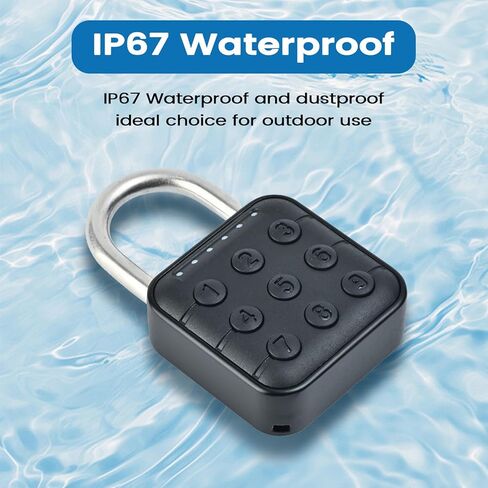 قفل ذكي مع التحكم في تطبيق Tuya، قفل بلوتوث برمز رقمي مكون من 6 أرقام للخزانة، قفل أمان عالي التحمل IP67 مقاوم للماء للبوابة الخارجية/السقيفة/السياج/الخزانة، أسود in Kuwait