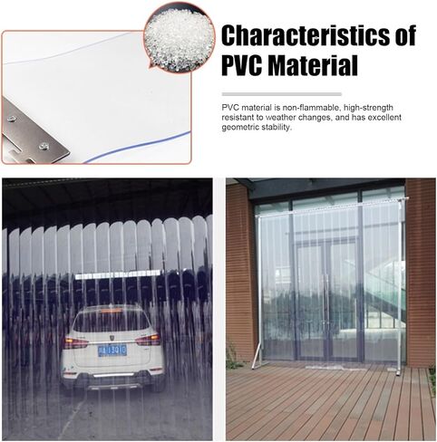 طقم ستائر باب PVC شفاف - ستائر شريطية بلاستيكية ناعمة مقاومة للماء للمستودعات والسوبر ماركت والجراج والمرحاض والسلالم - W225xH250cm (88.58x98.43in) in Kuwait