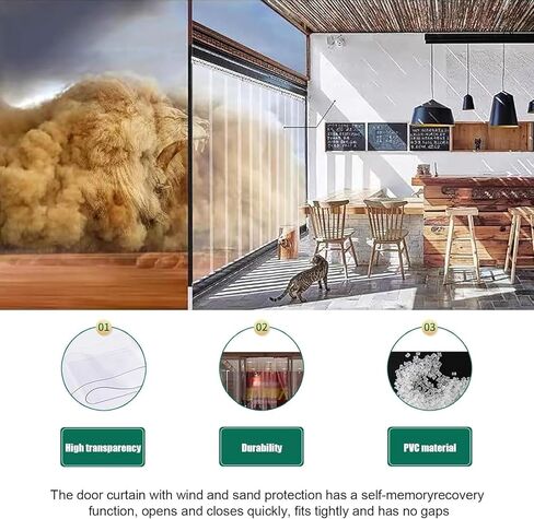 طقم ستارة باب شريط PVC تجاري - ستارة مدخل من الفينيل البلاستيكي الشفاف للمجمدات والمستودعات والجراجات والحظائر (W195xH190cm/76.77x74.8in) مع الأجهزة in Kuwait