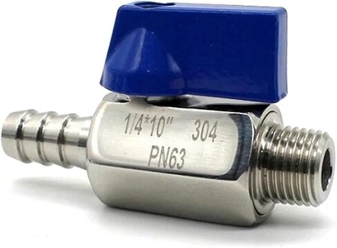 1PCS 304 Stainless Steel 1/8 1/4 3/8 1/2 x 7/8/10/12mm Hose Barb mini Sanitary Ball Valve Homemade Pipe Fittings with Blue(1/8",Male_10MM Barb) in Kuwait