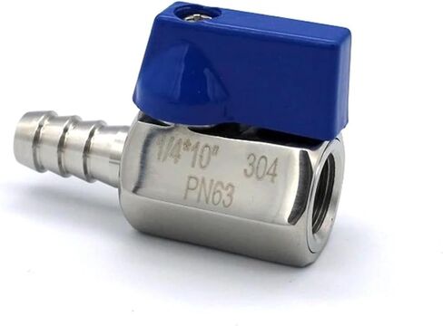 1PCS 304 Stainless Steel 1/8 1/4 3/8 1/2 x 7/8/10/12mm Hose Barb mini Sanitary Ball Valve Homemade Pipe Fittings with Blue(1/8",Male_10MM Barb) in Kuwait