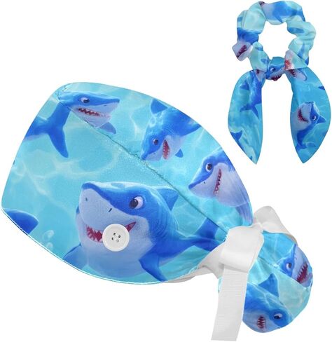 Scrub Cap, Surgical Caps for Women, Funny Pattern Mouth Teeth and Heart, Bouffant Nurse Cap Ponytail Pink in Saudi Arabia