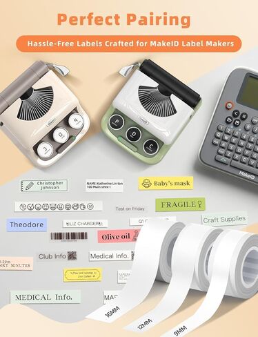 شريط ملصقات L1، 3 لفات 16 مم × 4 متر ورق ملصقات حراري أبيض لصانع طابعة الأشرطة Makeid L1Labels استبدال إعادة تعبئة ملصقات الطباعة الرئيسية L1 in Kuwait