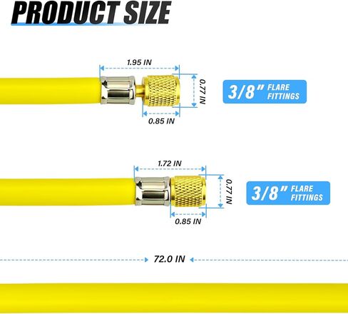 MEANLIN MEASURE Yellow 3/8" Flare HVAC Vacuum Hose, 72" Refrigerant Charging Hose with Brass Fittings for Air Conditioning, Refrigeration, and HVAC Maintenance, 600Psi Working Pressure in Saudi Arabia