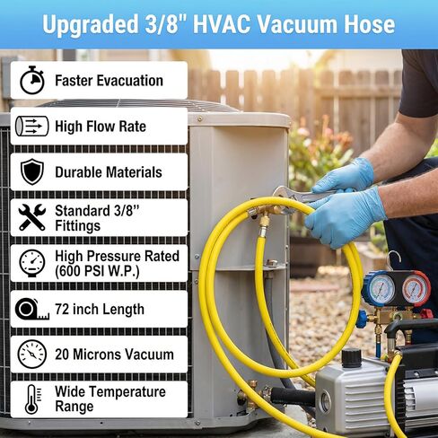 MEANLIN MEASURE Yellow 3/8" Flare HVAC Vacuum Hose, 72" Refrigerant Charging Hose with Brass Fittings for Air Conditioning, Refrigeration, and HVAC Maintenance, 600Psi Working Pressure in Saudi Arabia