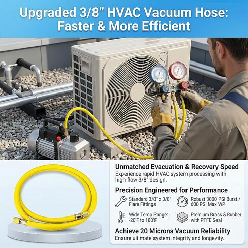 MEANLIN MEASURE Yellow 3/8" Flare HVAC Vacuum Hose, 72" Refrigerant Charging Hose with Brass Fittings for Air Conditioning, Refrigeration, and HVAC Maintenance, 600Psi Working Pressure in Saudi Arabia
