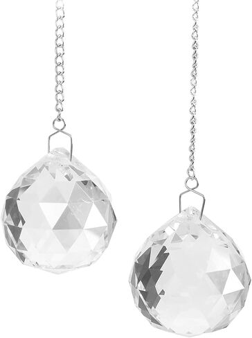 2pcs Crystal Ball Prism Pendant, Crystal Chandelier Lamp with Chain, Window Rainow Maker Ornament, Christmas Tree Decor (Transparent) in Saudi Arabia