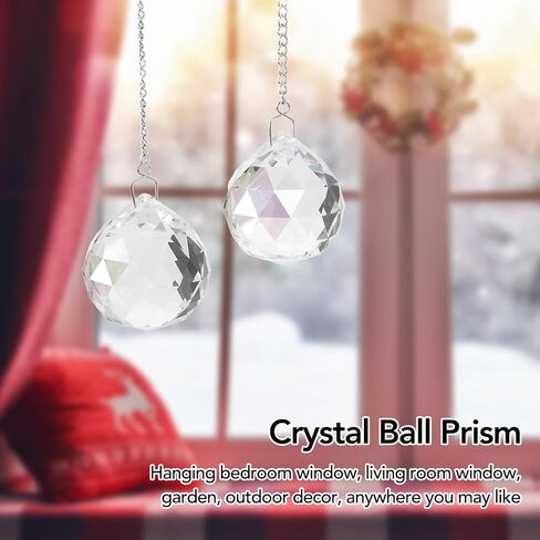 2pcs Crystal Ball Prism Pendant, Crystal Chandelier Lamp with Chain, Window Rainow Maker Ornament, Christmas Tree Decor (Transparent) in Saudi Arabia