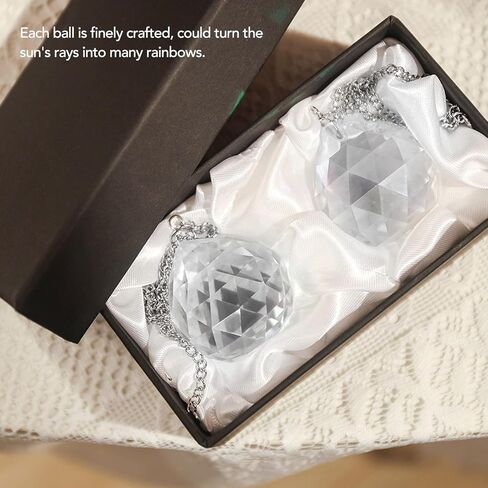 2pcs Crystal Ball Prism Pendant, Crystal Chandelier Lamp with Chain, Window Rainow Maker Ornament, Christmas Tree Decor (Transparent) in Saudi Arabia