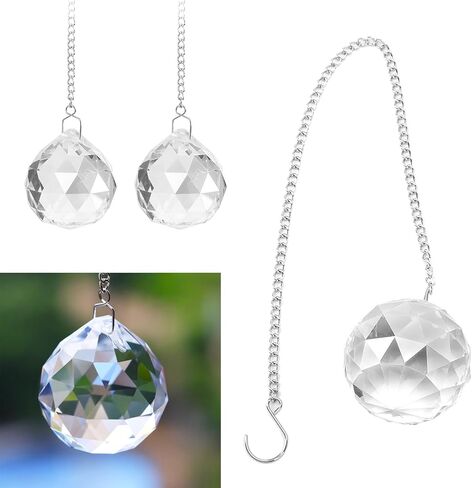 2pcs Crystal Ball Prism Pendant, Crystal Chandelier Lamp with Chain, Window Rainow Maker Ornament, Christmas Tree Decor (Transparent) in Saudi Arabia