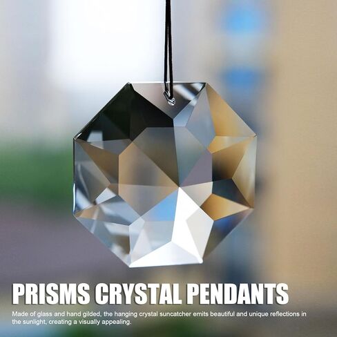 Hanging Window Crystal Octagonal Prism, Crystal Light Catcher, Glass Hanging Ornaments, Rainbow Maker Pendant Decoration with Rope for Easy Hanging (Transparent) in Saudi Arabia