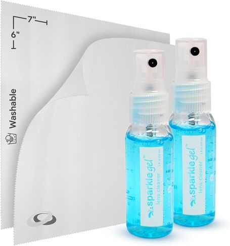 مجموعة رذاذ منظف العدسات الجل المضادة للانعكاس من سباركل | (2) بخاخ جل منظف النظارات بوزن 1 أونصة + (2) قطعة قماش من الألياف الدقيقة للنظارات والنظارات الشمسية والعدسات والشاشات ومجموعة تنظيف الكاميرا (مجموعة من 4 قطع) in Kuwait
