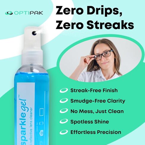 Sparkle Anti-Reflective Gel Lens Cleaner Spray kit | (2) 1oz Glasses Cleaner Gel Spray + (2) Microfiber Cloth for Eyeglasses, Sunglasses, Lenses,Screens and Camera Cleaning Kit (4 Piece Set) in Saudi Arabia