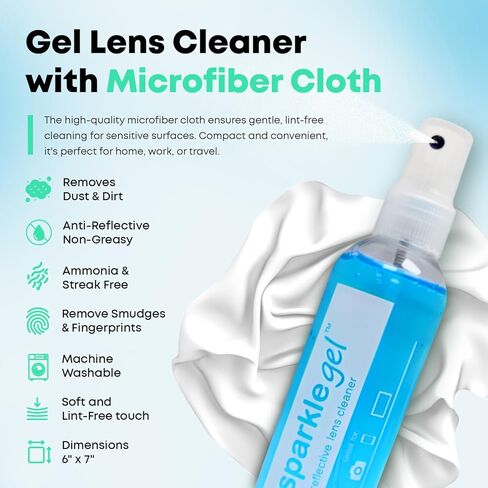 مجموعة رذاذ منظف العدسات الجل المضادة للانعكاس من سباركل | (2) بخاخ جل منظف النظارات بوزن 1 أونصة + (2) قطعة قماش من الألياف الدقيقة للنظارات والنظارات الشمسية والعدسات والشاشات ومجموعة تنظيف الكاميرا (مجموعة من 4 قطع) in Kuwait