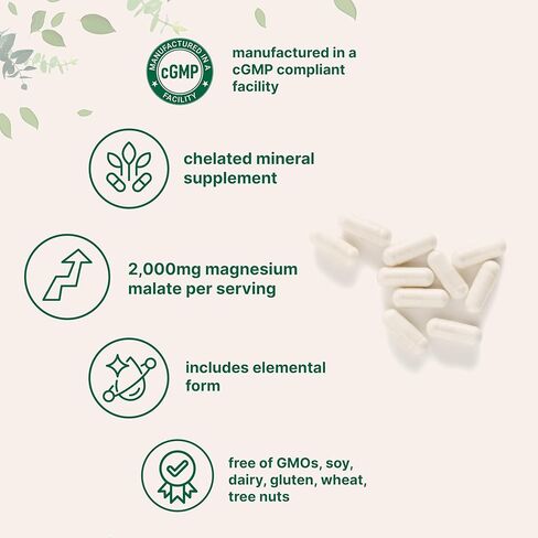Magnesium Malate 2,000mg, 240 Capsules | Magnesium Supplement with Elemental Form | Chelated Mineral Supplements | Non-GMO, Gluten Free in Saudi Arabia
