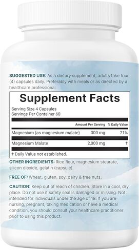Magnesium Malate 2,000mg, 240 Capsules | Magnesium Supplement with Elemental Form | Chelated Mineral Supplements | Non-GMO, Gluten Free in Saudi Arabia