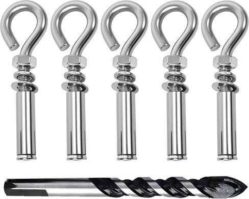 مسامير العين للتوسيع شديدة التحمل، 5 عبوات 5/16 بوصة × 4-3/16 بوصة 304 من الفولاذ المقاوم للصدأ مسامير تثبيت بخطاف العين المغلقة للخرسانة، مثالية للتعليق على الأرجوحة والأرجوحة وحقيبة اللكم وحوامل السقف in Kuwait