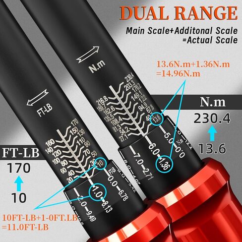 مفتاح عزم دوران محرك 1/2 بوصة 10-170 قدم.رطل/13.6-230.5 نيوتن متر، ± 3% مفاتيح عزم دوران مزدوجة الاتجاه بدقة مع موازين مزدوجة النطاق 72 سنًا in Kuwait