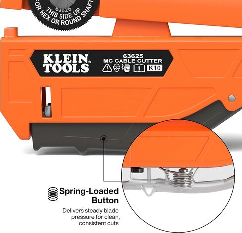 Klein Tools 63625 MC Cable Cutter, Cuts Up to 3/8-Inch Armored Cable (BX, AC, MC, MCAP, Greenfield), Spring Loaded Handle with Storage, Tool-Free Blade Replacement in Saudi Arabia