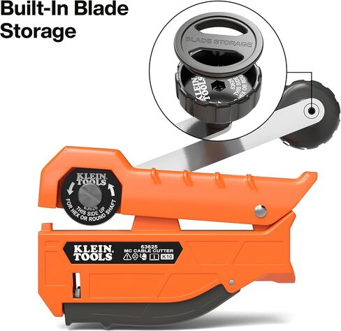 Klein Tools 63625 MC Cable Cutter, Cuts Up to 3/8-Inch Armored Cable (BX, AC, MC, MCAP, Greenfield), Spring Loaded Handle with Storage, Tool-Free Blade Replacement in Saudi Arabia