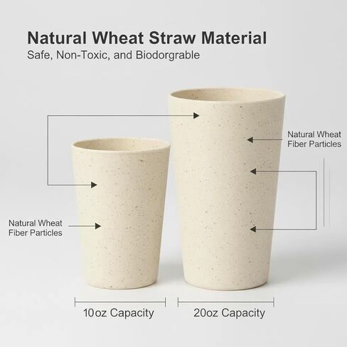 12 عبوة من أكواب قش القمح الفاخرة، 6 قطع 20 أونصة و6 قطع 10 أونصة أكواب شرب غير قابلة للكسر، بديل لمجموعات الأكواب البلاستيكية، كوب أكواب مياه قابل لإعادة الاستخدام، آمن للاستخدام في الميكروويف وغسالة الأطباق، خالٍ من البيسفينول أ، 6 ألوان in Kuwait