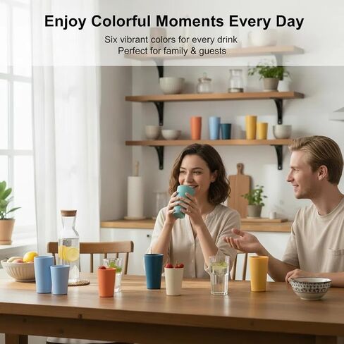 12 عبوة من أكواب قش القمح الفاخرة، 6 قطع 20 أونصة و6 قطع 10 أونصة أكواب شرب غير قابلة للكسر، بديل لمجموعات الأكواب البلاستيكية، كوب أكواب مياه قابل لإعادة الاستخدام، آمن للاستخدام في الميكروويف وغسالة الأطباق، خالٍ من البيسفينول أ، 6 ألوان in Kuwait
